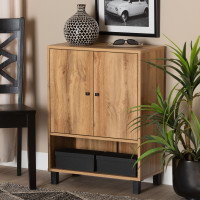 Baxton Studio ATSC1613-Wotan Oak-Shoe Cabinet Baxton Studio Rossin Modern and Contemporary Oak Brown Finished Wood 2-Door Entryway Shoe Storage Cabinet with Bottom Shelf